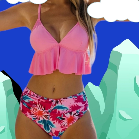 Other - NEW Bikini Two Piece High Waist Pink Flora…